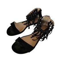 Torrid Insider Collection Flat Sandals Black 9 Wide Suede Leather Fringe... - £25.32 GBP