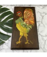 Vintage 80s Hand Painted Rooster Chicken Wall Art Wood Mounted Country F... - $40.74 CAD