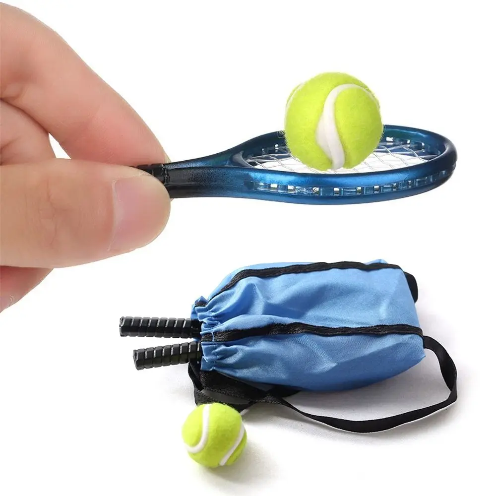 4PCS/Set Doll Tennis Racket kits Miniature Racquet Ball Bag Creative Photo Props - £11.26 GBP