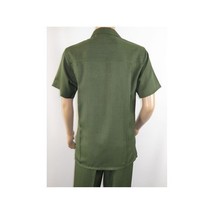 Men 2pc Walking Leisure Suit Short Sleeves By DREAMS 256-04 Solid Olive Green image 4
