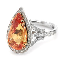 18K White Gold 5.89ct TGW Orange Sapphire and Diamond One-of-a-Kind Ring - £15,597.82 GBP