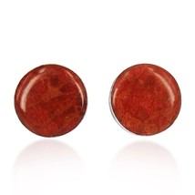 Cute and Shimmering Red Synthetic Coral Circles on Sterling Silver Earrings - £15.03 GBP