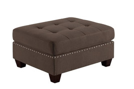 Ottoman Black Coffee Linen Like Fabric 1pc Ottoman Cushion Wooden Legs - £194.36 GBP