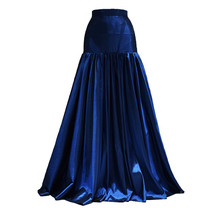 Navy Glossy Taffeta Maxi Skirt Women Custom Plus Size Pleated Maxi Prom Skirt  image 7