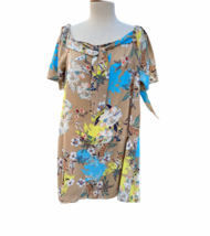 Nicole Miller Studio Floral Shift  Dress 12 Taupe Multi Off Shoulder Ties Career - £10.97 GBP