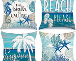 Summer Pillow Covers 18X18 Inch Set of 4, Summer Vibes the Beach Is Call... - £23.25 GBP