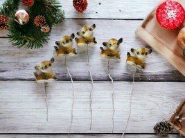 5 Vintage Miniature Fawn Baby Deer  Figurine Brown Blue Eyes Acrylic Pic... - $886.28 MXN
