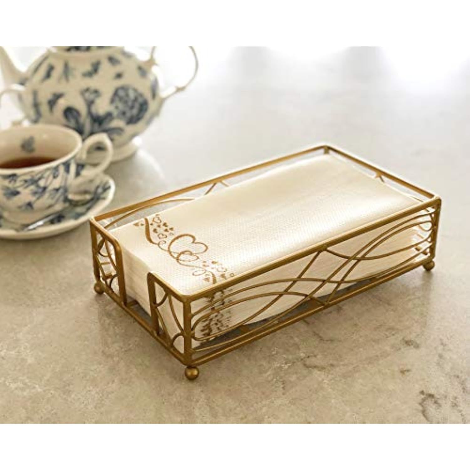 Antique Gold Elegant Sturdy Guest Napkin Holder | Premium Disposable Paper Hand