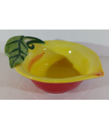 Nicole Engblom Lemon-Shaped Bowl Yellow Ceramic 6-1/2&quot; Wide Red Side - $12.34