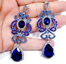 Blue Chandelier Earrings, Rhinestone Austrian Crystal Jewelry, Bridesmaid Drop E - £26.31 GBP