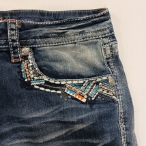 Grace In LA Womens Stretch Blue Denim Embellished Capri Cropped Jeans 29 (30×22) image 6