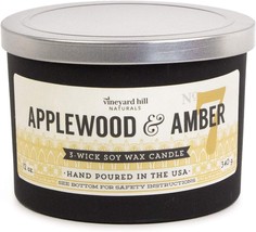Vineyard Hill Naturals Candle Applewood &amp; Amber 3 Wick Soy Wax Candle 12... - $29.41