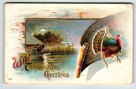 Thanksgiving Turkey Postcard Water Wheel Lake Wishbone Vintage Holiday Unposted - £5.95 GBP