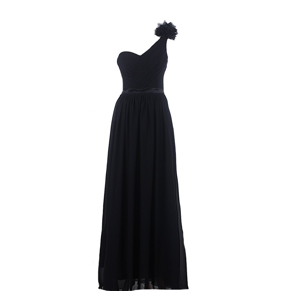 Kivary Women's Floral A Line Black Long Chiffon Prom Bridesmaid Dresses One Shou