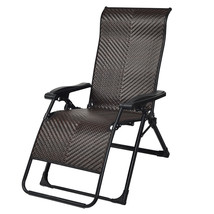 Patio Rattan Zero Gravity Lounge Chair Folding Recliner Adjustable W/Headrest - £107.08 GBP