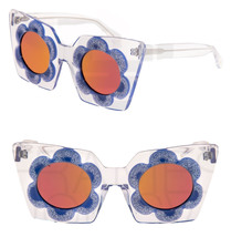 Markus Lupfer Linda Farrow Flower Daisy Blue Glitter Mirrored ML9 Sunglasses - £194.86 GBP