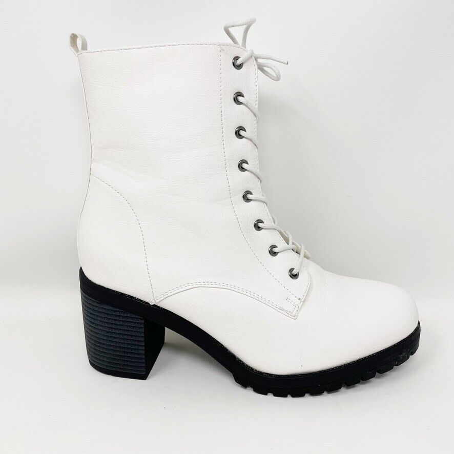 Primary image for Mudd Womens White Faux Leather Zip up Heel Combat Boot, Size 11