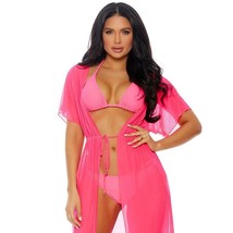 Halter String Bikini Set Side Ties Swim Coverup Long Length Neon Pink 449709 - £33.72 GBP