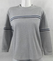 XG Men&#39;s Shirt 3/4 Sleeve Stripe Gray Blue Navy White Size Medium Bin 22#19 - £19.27 GBP
