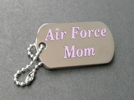 AIR FORCE MOM SMALL DOG TAG MINI CHAIN STYLE LAPEL PIN BADGE 1 INCH USAF - £4.34 GBP