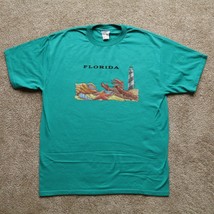 Vintage Florida Lobster Lighthouse Men&#39;s T-Shirt Teal Green Jerzees Size... - $15.63
