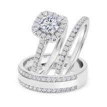 2.87 Ctw Real Moissanite 14K White Gold Over Wedding His &amp; Her Trio Ring... - $3,157.25 MXN