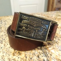 Vintage Levi Strauss &amp; Co Brown Leather Belt With Buckle Riveted 34/85 43&quot; - £59.21 GBP
