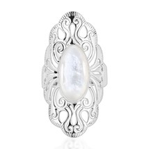Vintage Filigree Swirl Beauty Oval Mother of Pearl Sterling Silver Ring-8 - £22.78 GBP