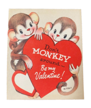 Vintage Die Cut Valentine Card 1950s Monkey Heart Pair Unused 986A - £5.33 GBP