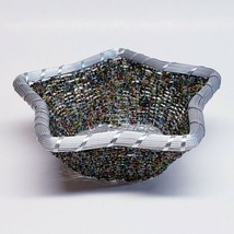 IHI Star Shaped Silver Metal Wire Woven Beaded Bowl Basket Made In India - £43.50 GBP