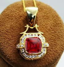 18k Yellow Gold Plated 3.5ct LabCreated Ruby Red Ruby Pendant Stunning Necklace - £79.08 GBP