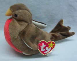Vintage Ty Beanie Baby Early The Robin Bird 6&quot; Stuffed Animal Toy 1998 New - £11.59 GBP
