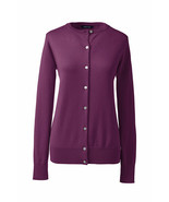 Lands End  Women&#39;s LS Supima Crew Cardigan Sweater Bright Eggplant New - $29.99