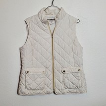 St. Johns Bay Womens Quilted Puffer Vest Large off white 2 Pockets Gold Zip - $19.79