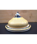 Vtg Rustic Art Pottery Glazed Stoneware Covered Cheese/Butter Dish Yello... - $736.47 MXN