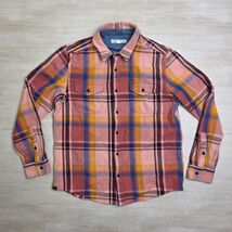 Outerknown Blanket Shirt Mens Large Pink Orange Plaid Organic Cotton Fla... - $59.39