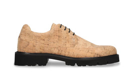 Men vegan derby shoe natural cork flat plain round toe casual ridged rubber sole - £98.45 GBP