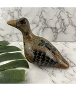 Vintage Ceramic Duck Figurine Decor Brown Blue Floral Bird Boho Folk Art - £22.87 GBP