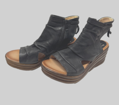 MIZ MOOZ WOMEN&#39;S SIDE ZIP CLOSURE  WEDGE OPEN SANDALS  BLACK 37EU / 7US ... - $108.90