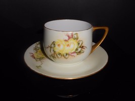 Rosenthal Donatello Yellow Wild Rose 1922 Green Mark Cup &amp; Saucer Antique China - £7.40 GBP