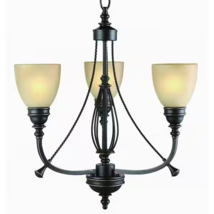 Hampton Bay 3-Light Bronze Chandelier w/ Tea Stained Glass Shades - £23.45 GBP