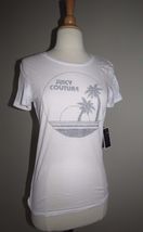 Juicy Couture Retro White Glitter Smashball tee 'Sunset'  L new made in usa - $39.00