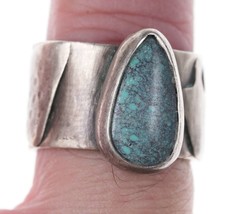 Vintage Southwestern Modernist Give Love Sterling/turquoise hippy ring - £138.17 GBP