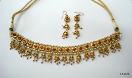 20kt Vintage Gold Jewelry Kundan Polky choker necklace with earrings - £1,977.61 GBP