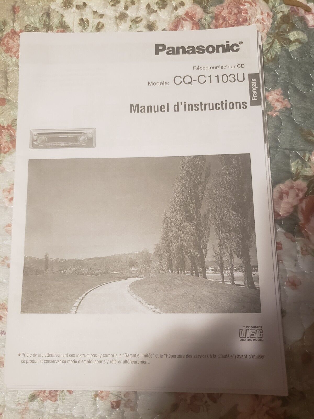 PANASONIC CQ-C1103U Recepteur Cd *Manuel Instructions ONLY* - $9.89