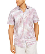 Tasso Elba Men&#39;s 100% Cotton Stretch Botanical Plaid-Print Shirt Coral-S... - $358.46 MXN