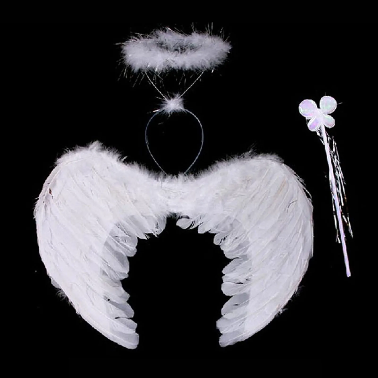 Play White Feather Wings Angel CosPlay Costume Set Dance Party Costume Stage Sho - £25.07 GBP