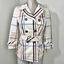 Coach Tattersall Short Trench Coat Multicolor Size 2 (Small) Ivory, blue - £148.91 GBP