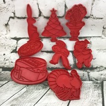 Vintage Tupperware Red Cookie Cutters Turkey Pumpkin Bunny Santa Lot Of 8 - £15.78 GBP