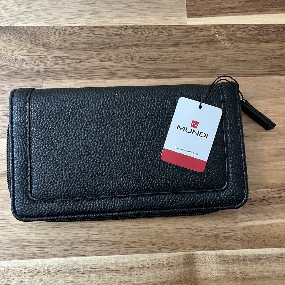 Mundi PVC Faux Leather Black Zip Wallet 7.5x4.5x1 NWT - $13.29